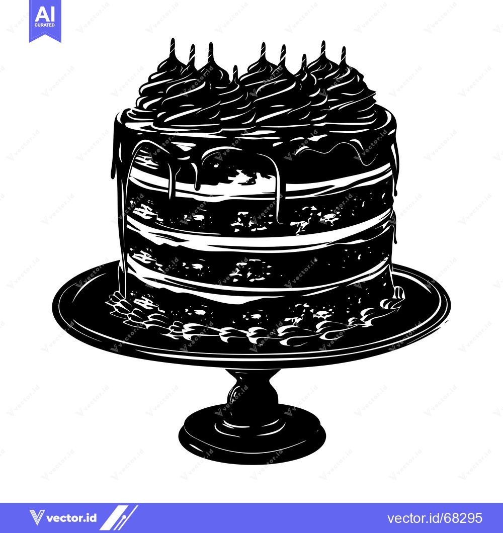 Premium Vector of Black and White Silhouette of a Cake on a Stand