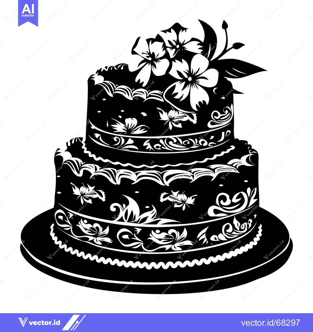 Premium Vector dari Two-tiered cake decorated with floral designs and a flower arrangement