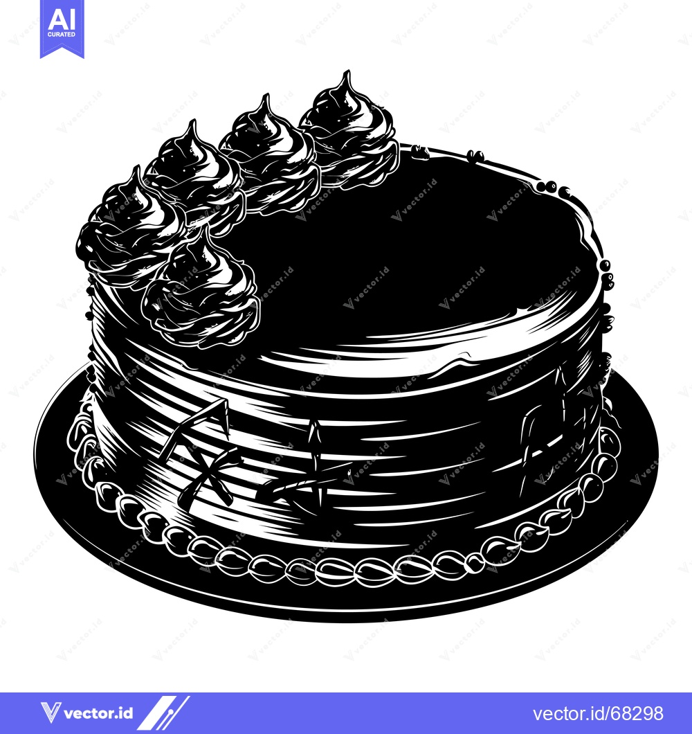 Premium Vector of Black and White Silhouette of a Cake with Icing
