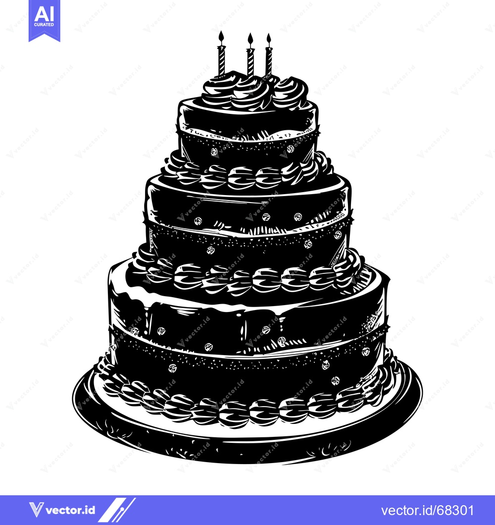 Premium Vector dari Three-Tier Birthday Cake With Candles and Icing