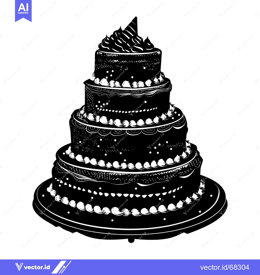 Premium Vector of Black and White Silhouette of a Five-Tiered Wedding Cake
