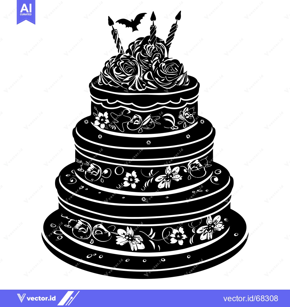 Premium Vector of Three-Tiered Wedding Cake with Floral Decorations and Candles