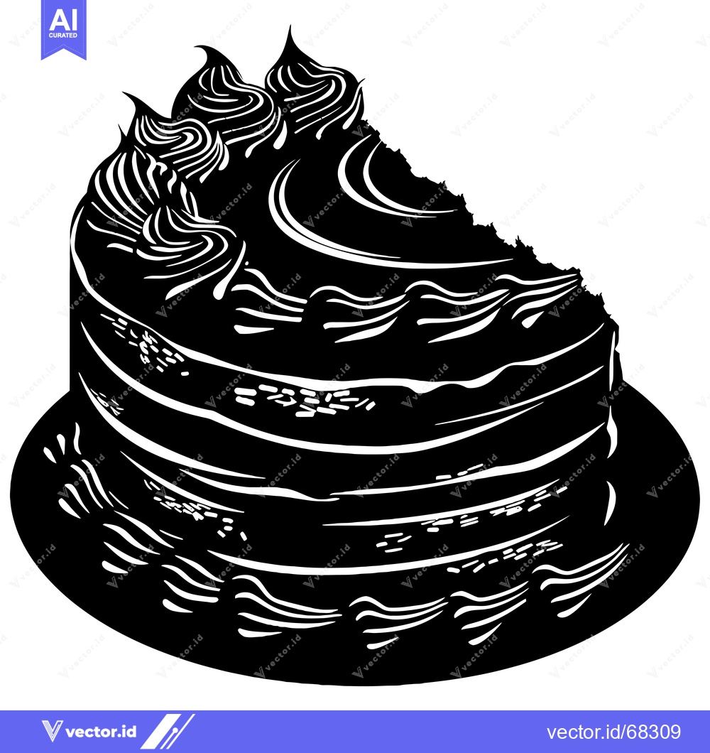 Premium Vector of A Black and White Illustration of a Cake with a Bite Taken Out
