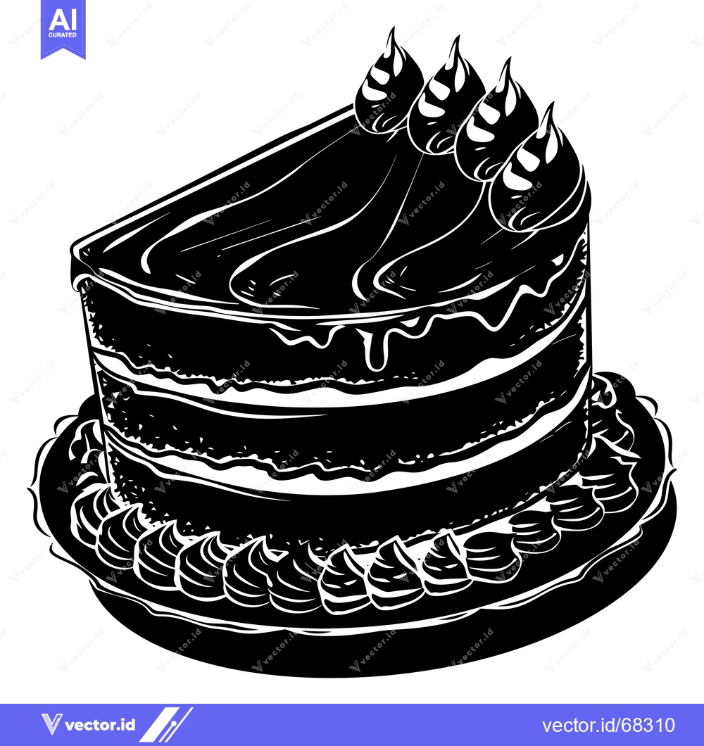 Premium Vector dari A slice of layered cake with frosting and decorative piping.