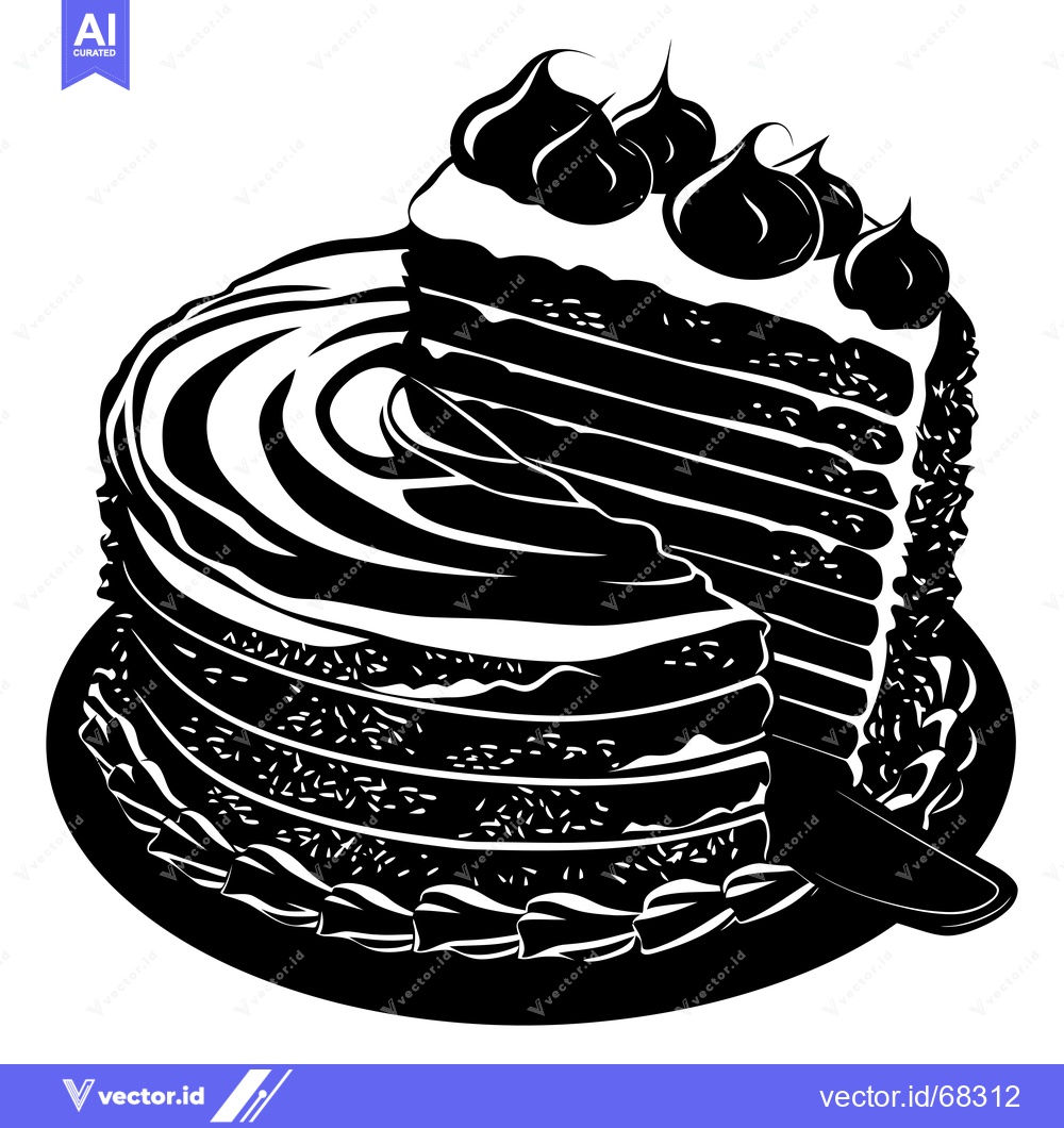Premium Vector of Black and White Illustration of a Layered Cake with a Slice Missing