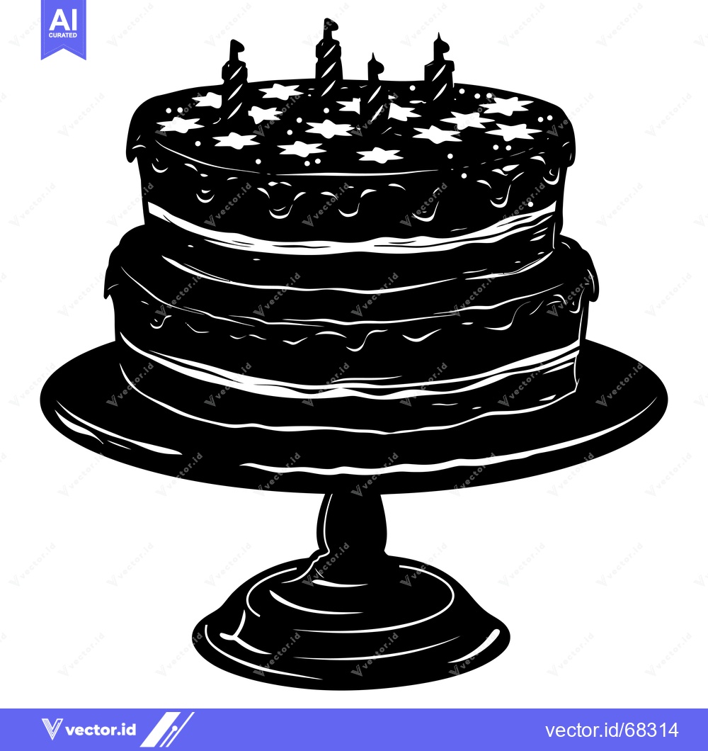 Premium Vector of Two-Tiered Birthday Cake with Candles and Stars on Stand