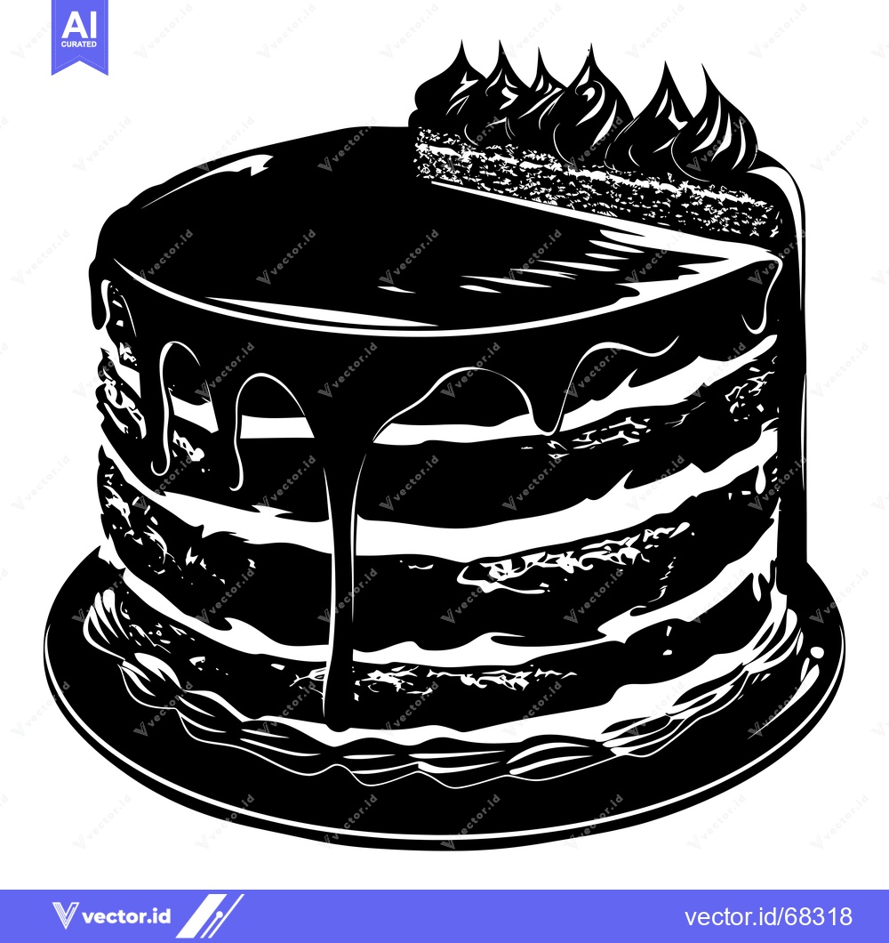 Premium Vector dari Black and White Silhouette of a Layered Chocolate Cake with Icing