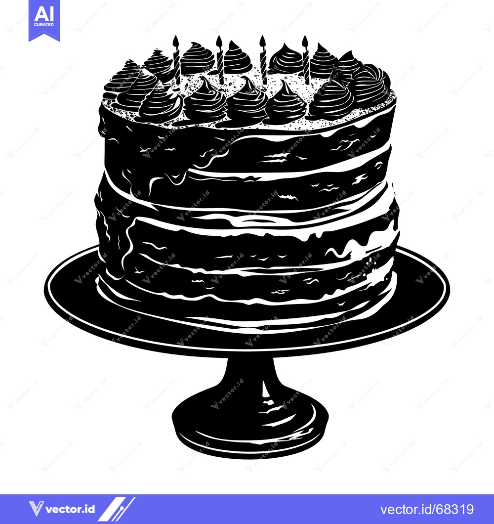 Premium Vector dari Black and White Silhouette of a Multi-Layered Birthday Cake with Candl