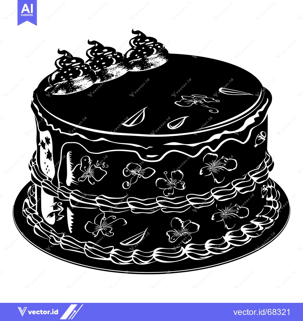 Premium Vector dari Black and White Silhouette of a Decorated Cake