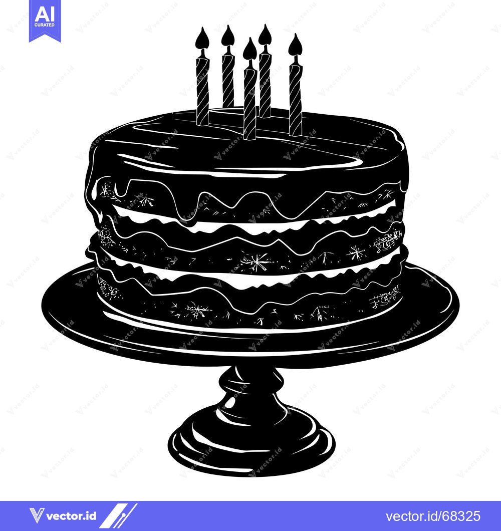 Premium Vector of Black and White Silhouette of a Birthday Cake with Candles