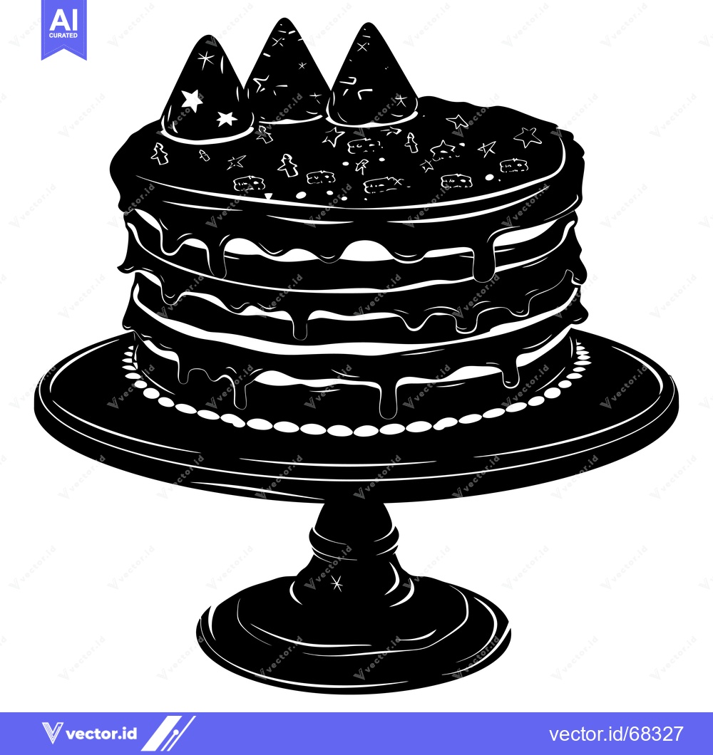 Premium Vector of Black and White Silhouette of a Cake with Three Topped Hats