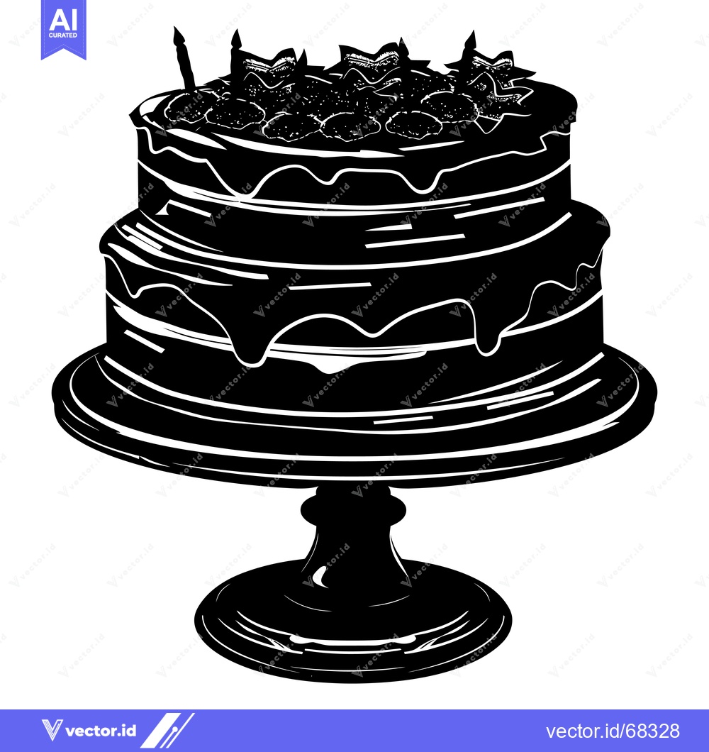 Premium Vector of A Two-Tiered Birthday Cake with Candles and Toppings on a Stand