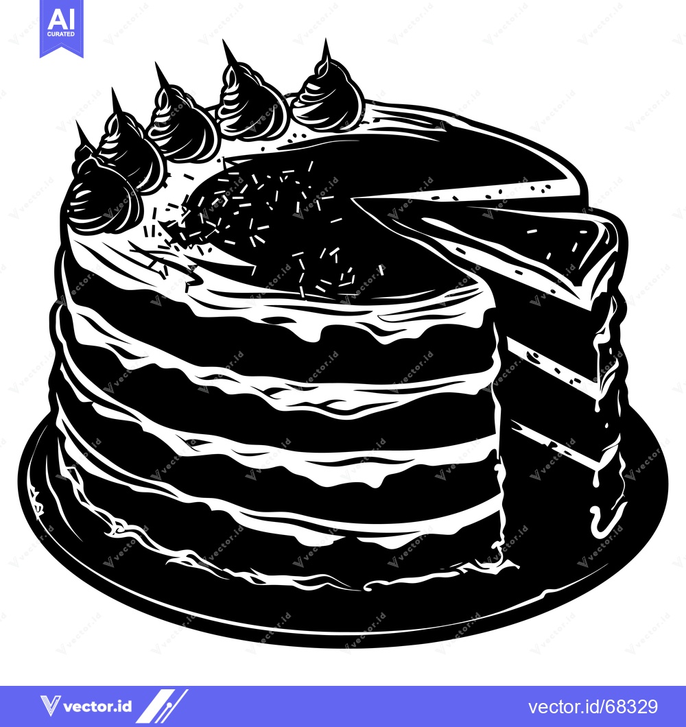 Premium Vector dari Black and White Silhouette of a Layered Cake with Icing and Sprinkles