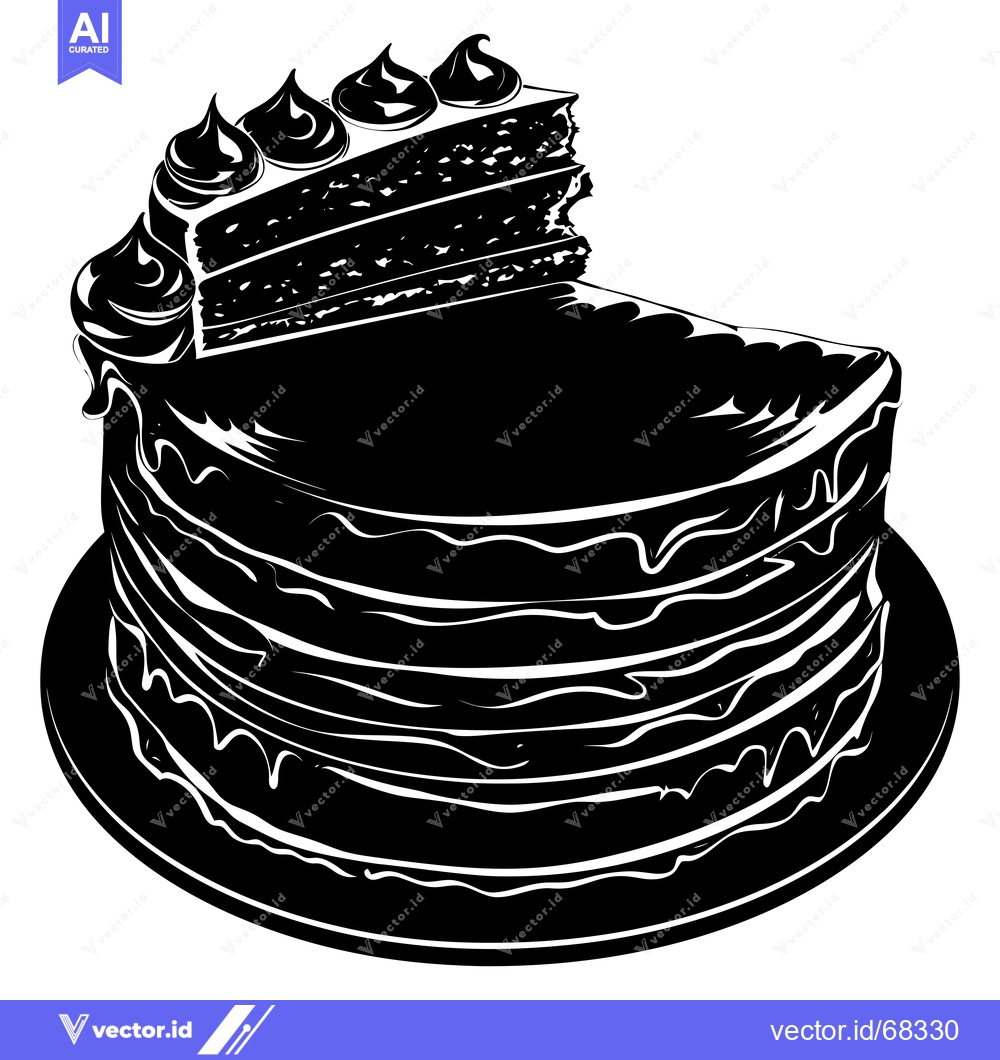 Premium Vector dari Black and White Silhouette of a Layered Cake with Icing