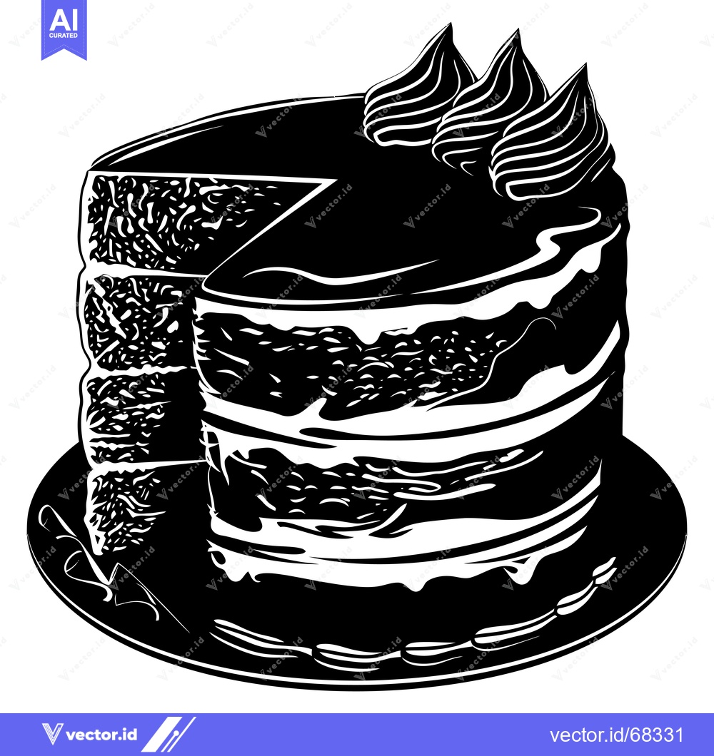 Premium Vector dari Black and White Silhouette of a Layered Cake with Icing
