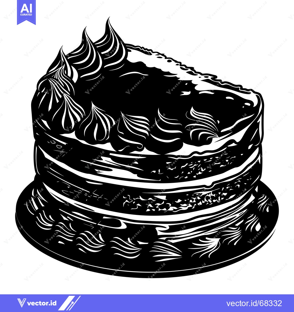 Premium Vector of Black and White Illustration of a Slice of Layered Cake with Swirled F