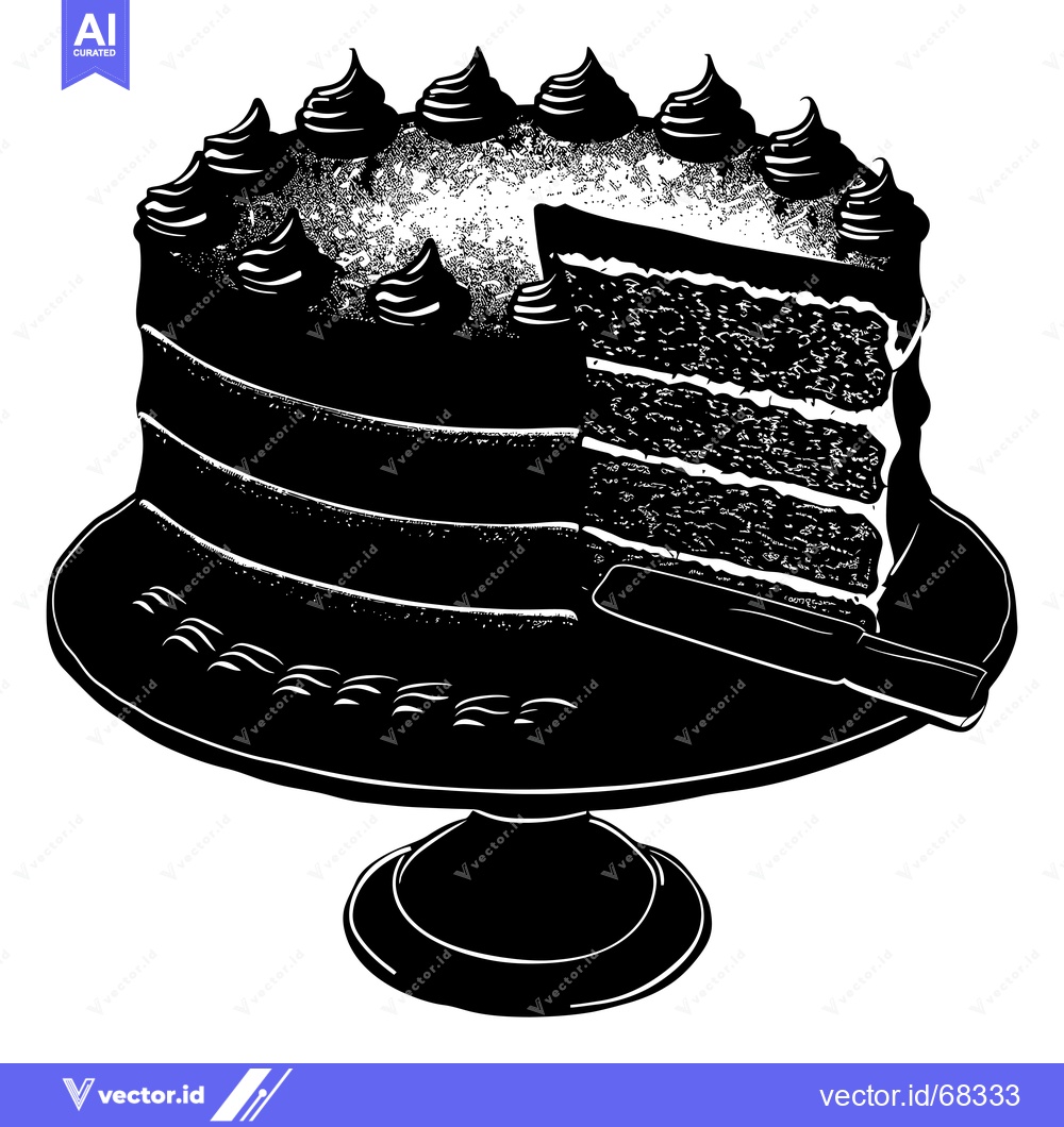 Premium Vector dari Black and White Illustration of a Cake with a Slice Removed on a Cake