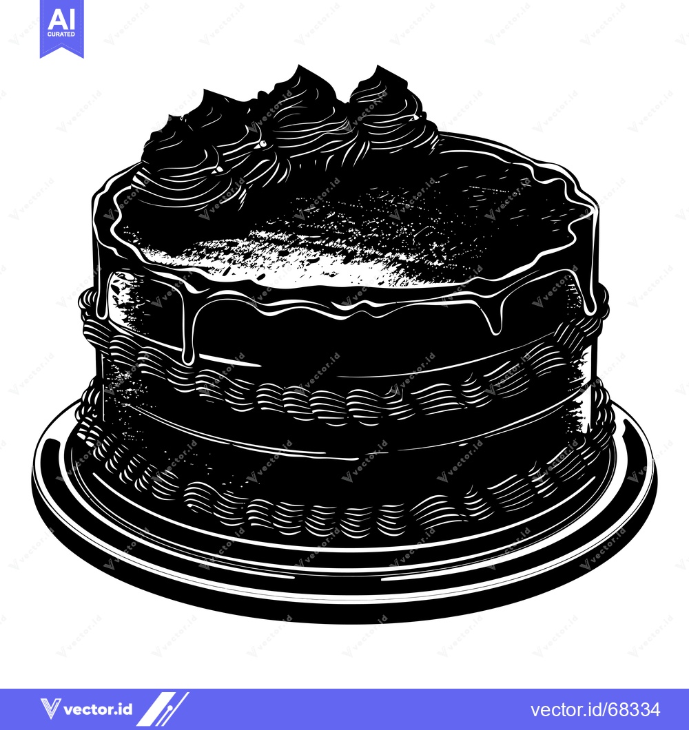 Premium Vector dari Black and White Illustration of a Chocolate Cake with Icing