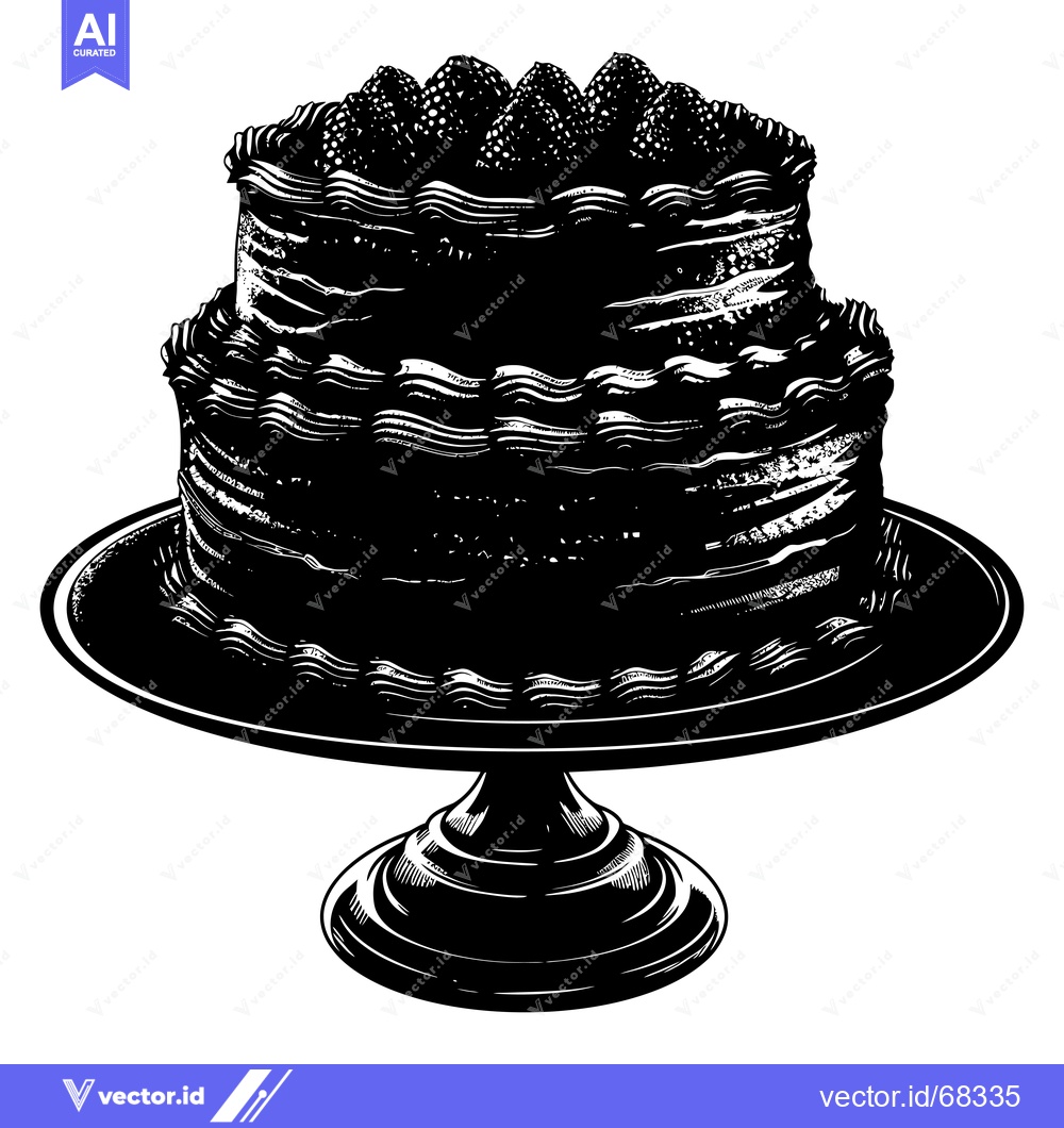Premium Vector dari Two-Tiered Cake with Strawberries and a Stand