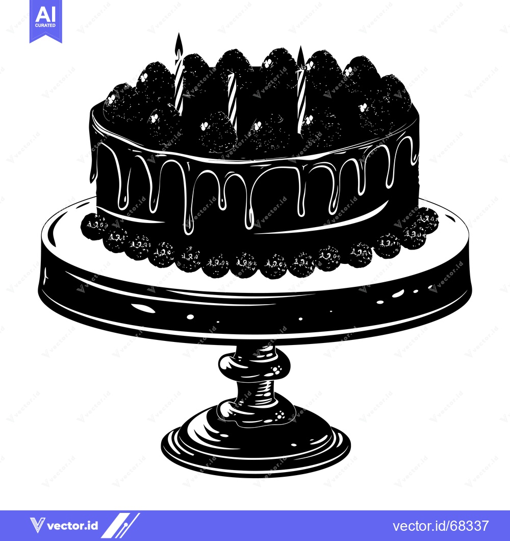 Premium Vector dari Black and White Silhouette of a Birthday Cake on a Stand