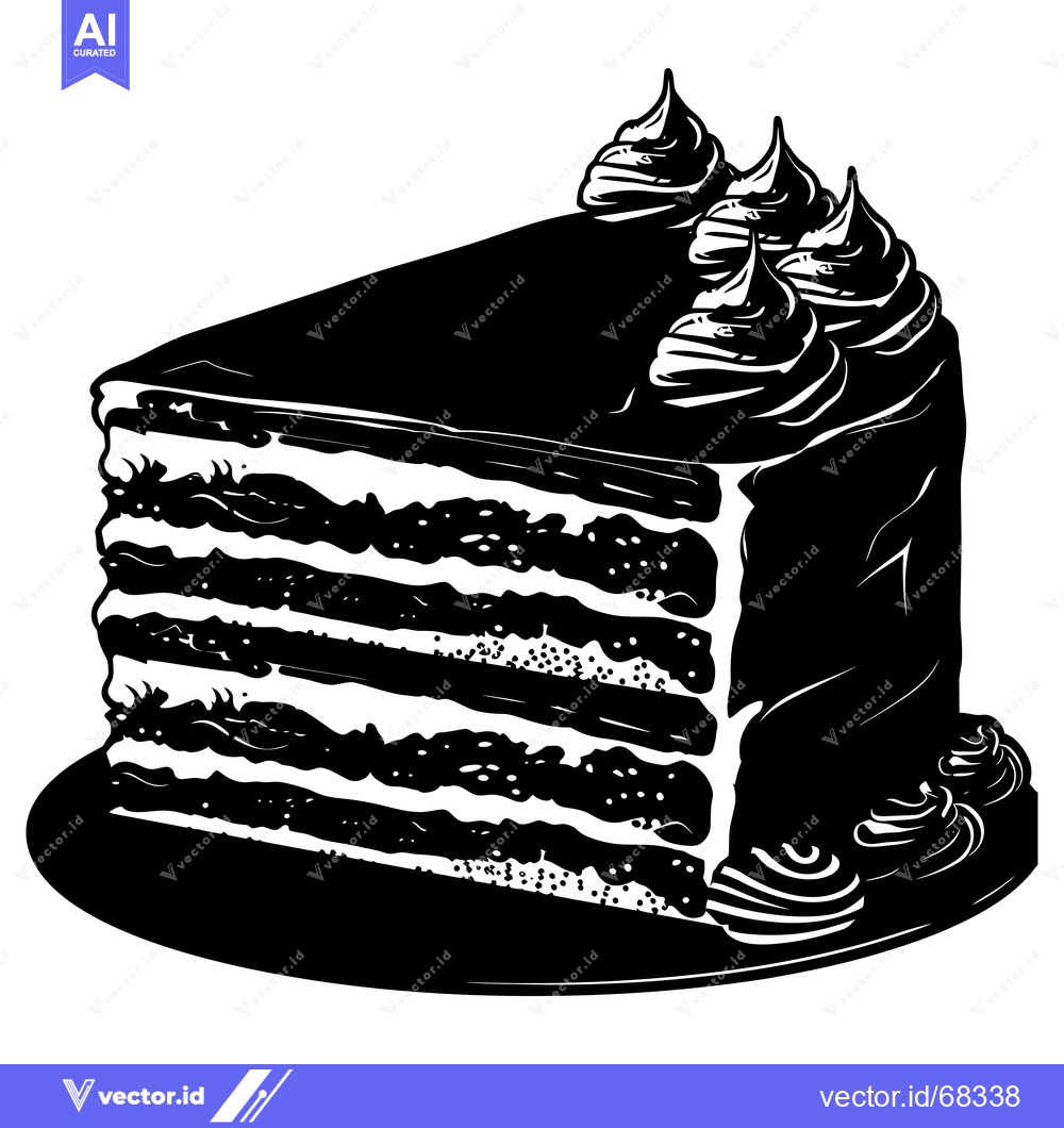 Premium Vector dari A Slice of Chocolate Cake with Whipped Cream Topping