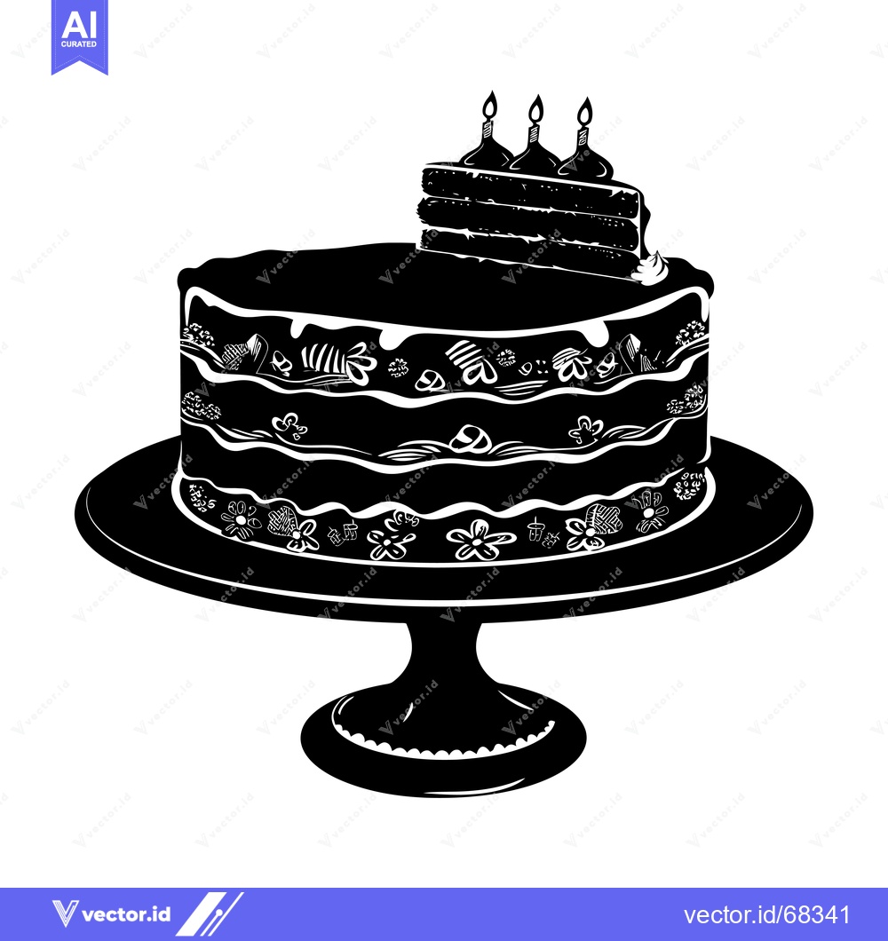 Premium Vector dari Black and White Silhouette of a Birthday Cake with Candles
