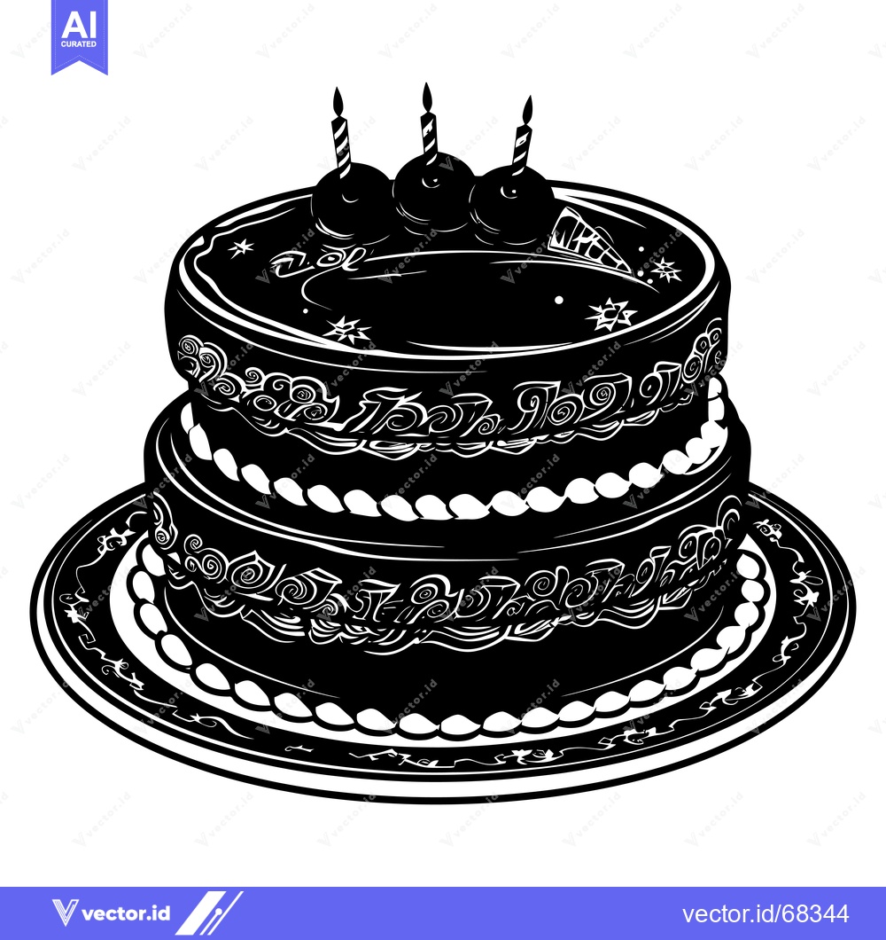 Premium Vector dari A two-layered black and white cake with three candles and decorative f