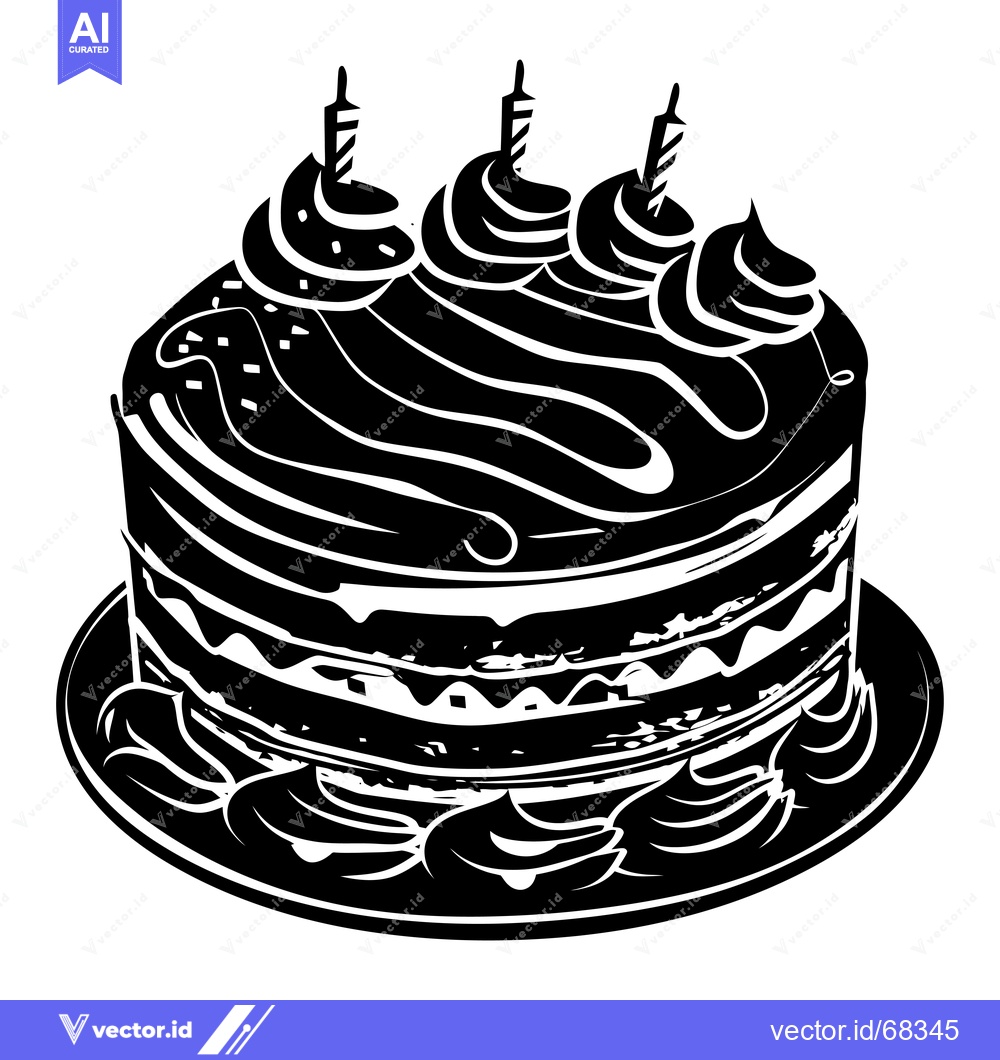 Premium Vector dari A Black and White Illustration of a Birthday Cake with Candles