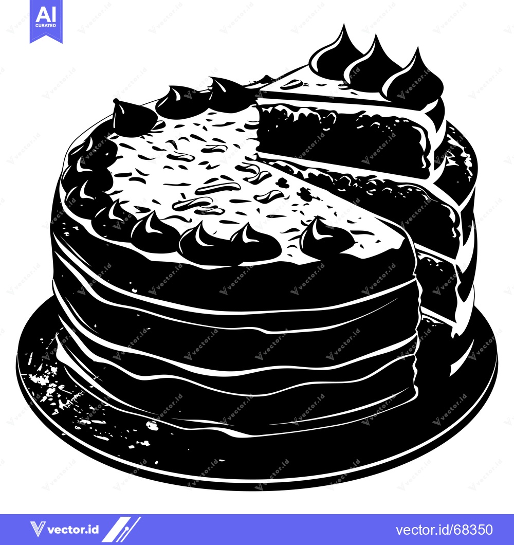 Premium Vector dari A Slice of Chocolate Cake with Icing on a Plate