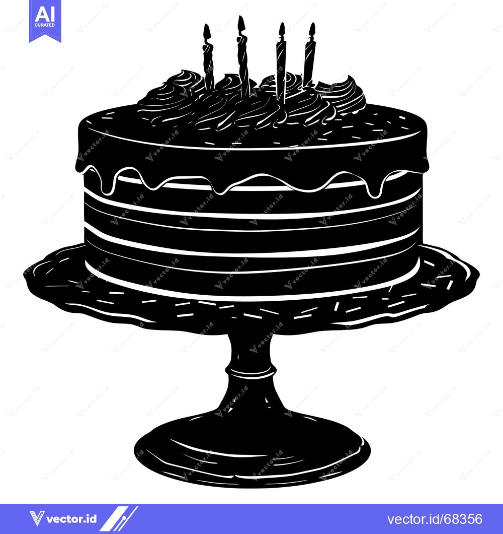 Premium Vector dari Silhouette of a Birthday Cake with Candles on a Stand
