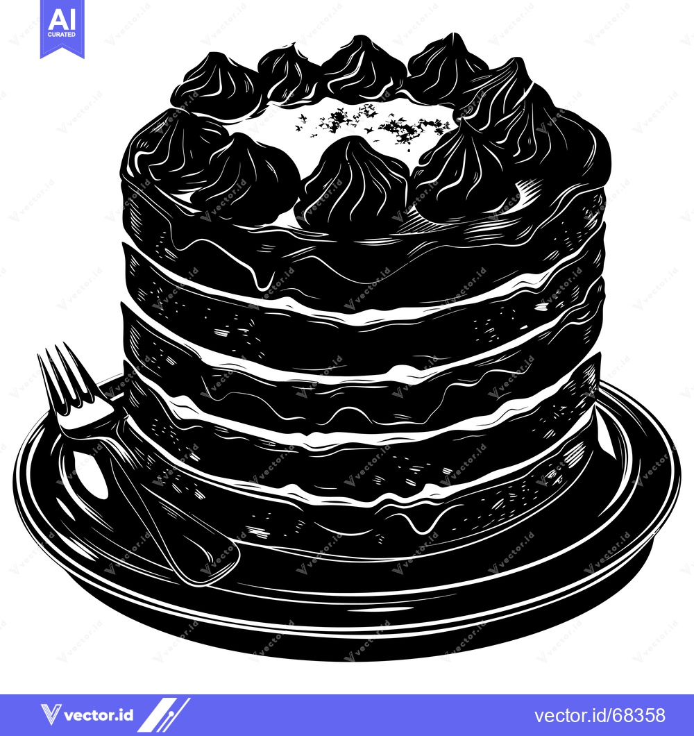Premium Vector of Black and White Illustration of a Layered Cake with Frosting and a For