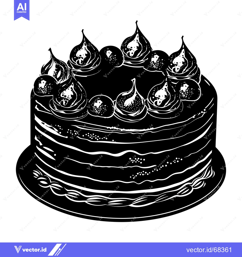 Premium Vector dari Black and White Illustration of a Layered Cake Topped with Figs