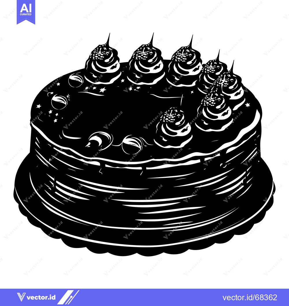 Premium Vector of Black and White Silhouette of a Decorated Cake