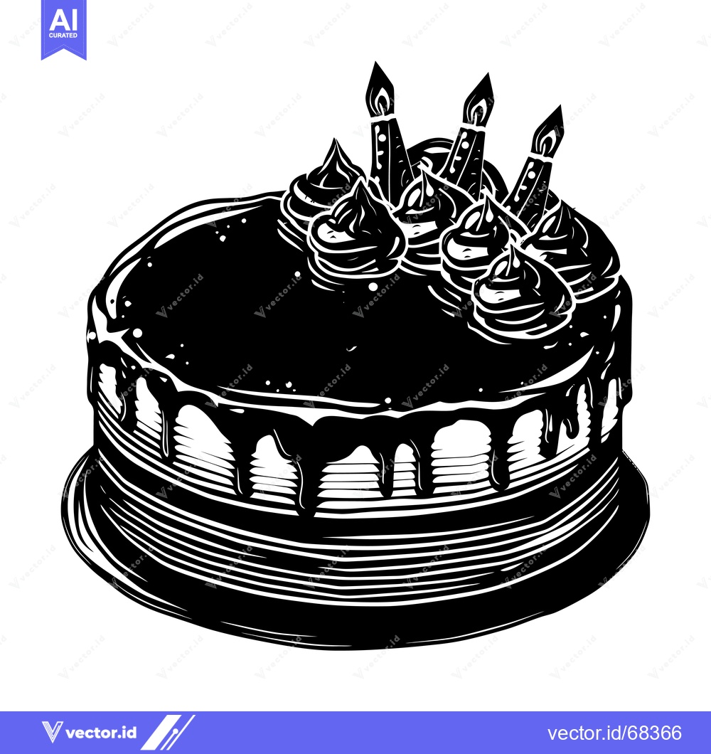Premium Vector of A Black and White Illustration of a Birthday Cake with Candles and Fro