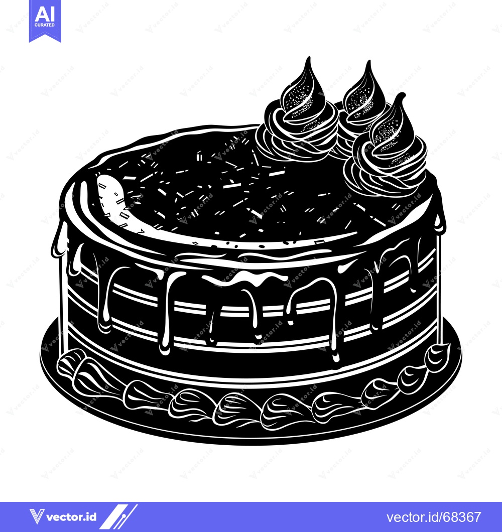 Premium Vector of A Black and White Silhouette of a Glazed Cake with Whipped Cream