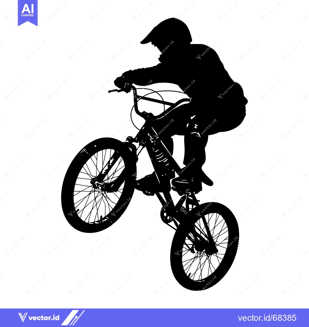 Premium Vector of Silhouette of a BMX Rider Performing a Wheelie