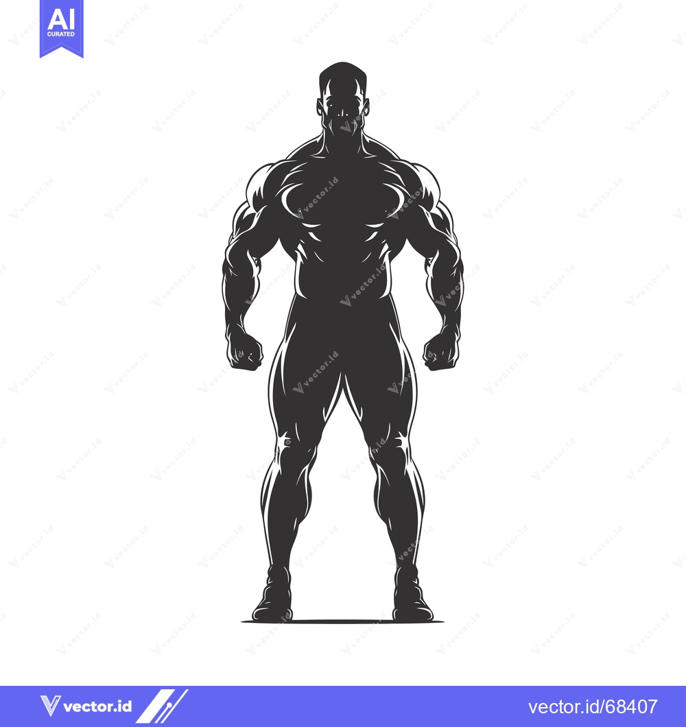 Premium Vector of Silhouette of a Muscular Man Standing with Fists Clenched