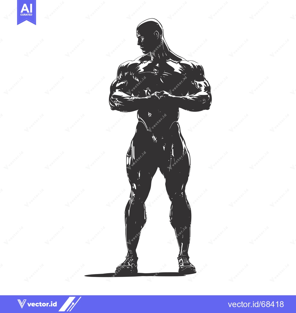 Premium Vector of Muscular man with crossed arms in a silhouette drawing