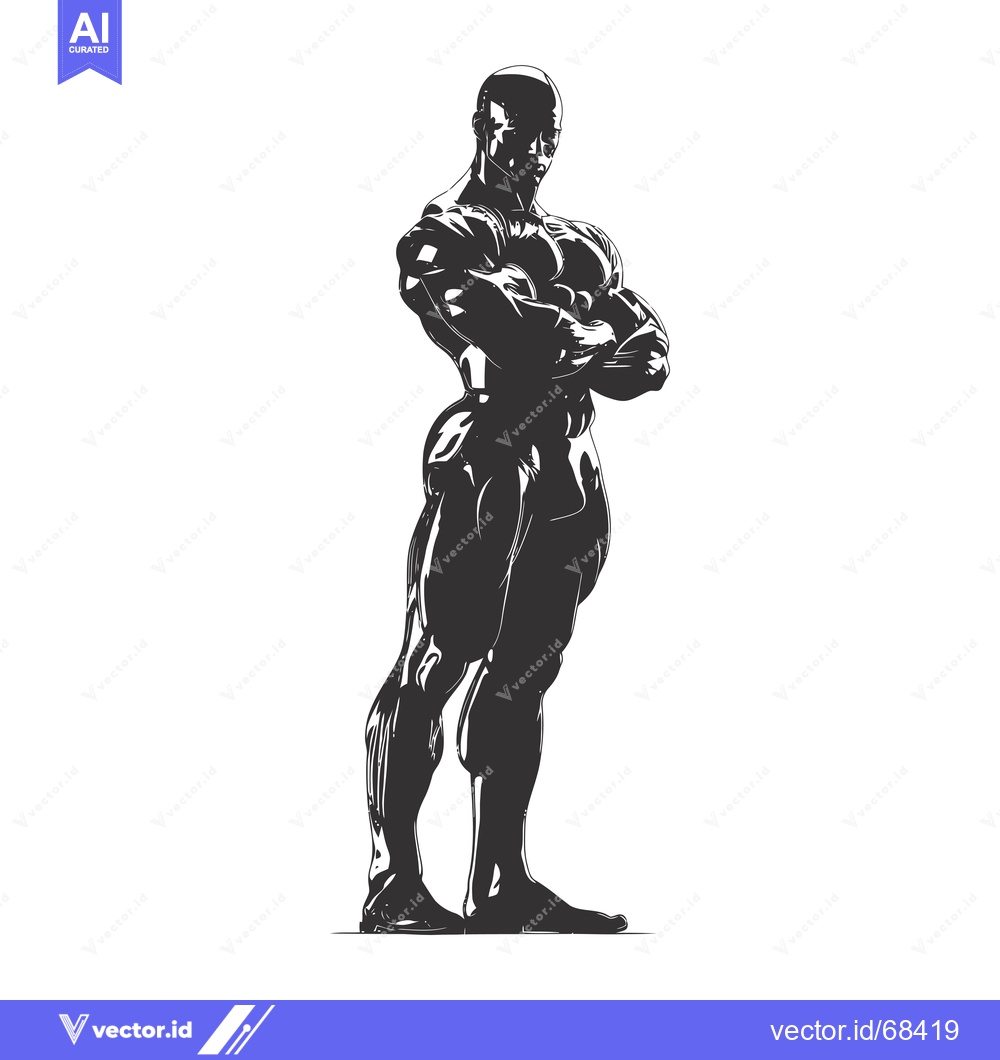 Premium Vector of Silhouette of a Muscular Bodybuilder with Arms Crossed