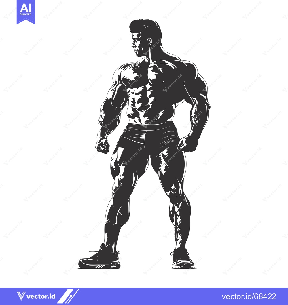 Premium Vector of Silhouette of a Muscular Man Posing with a Determined Expression