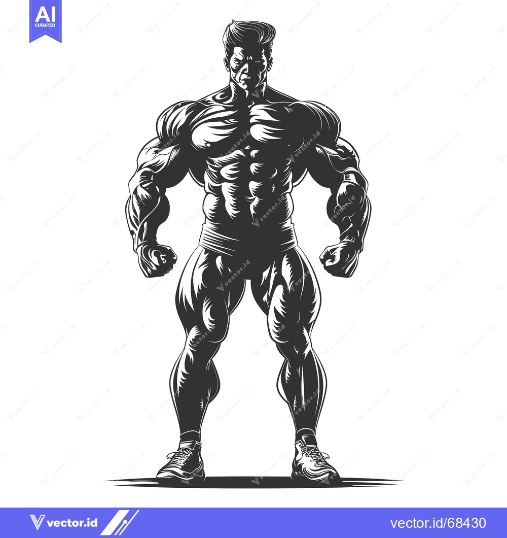 Premium Vector of Muscular Man Standing with Fists Clenched