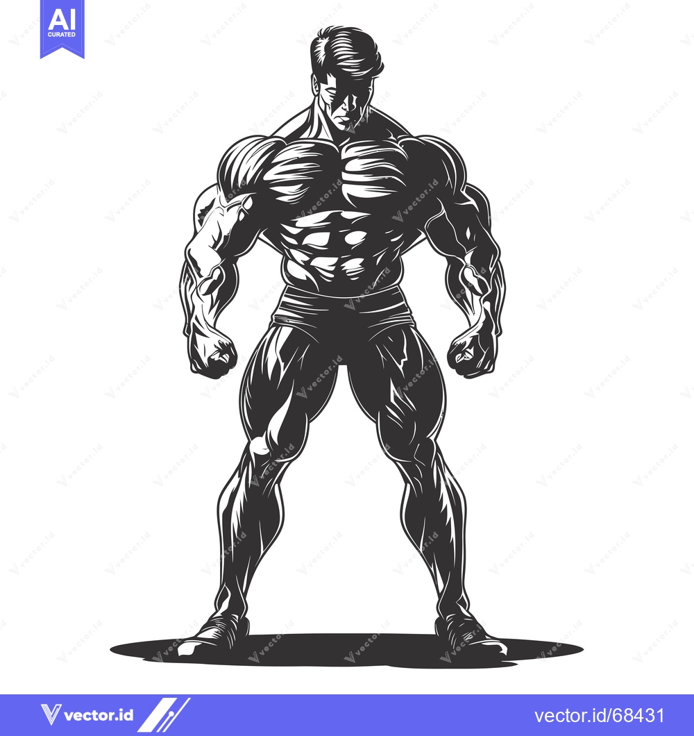 Premium Vector dari Muscular Male Bodybuilder Standing in a Powerful Pose