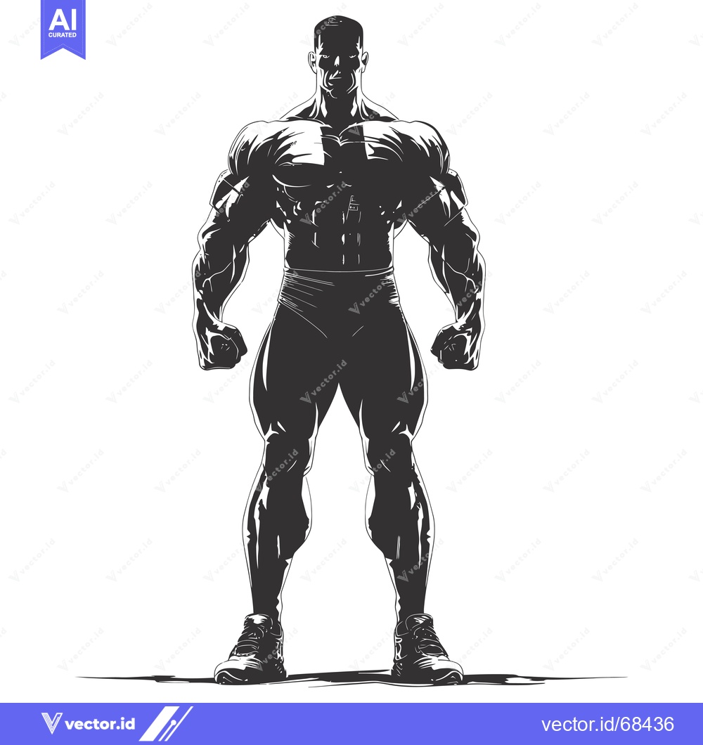 Premium Vector dari Silhouette of a Muscular Man Standing with Fists Clenched