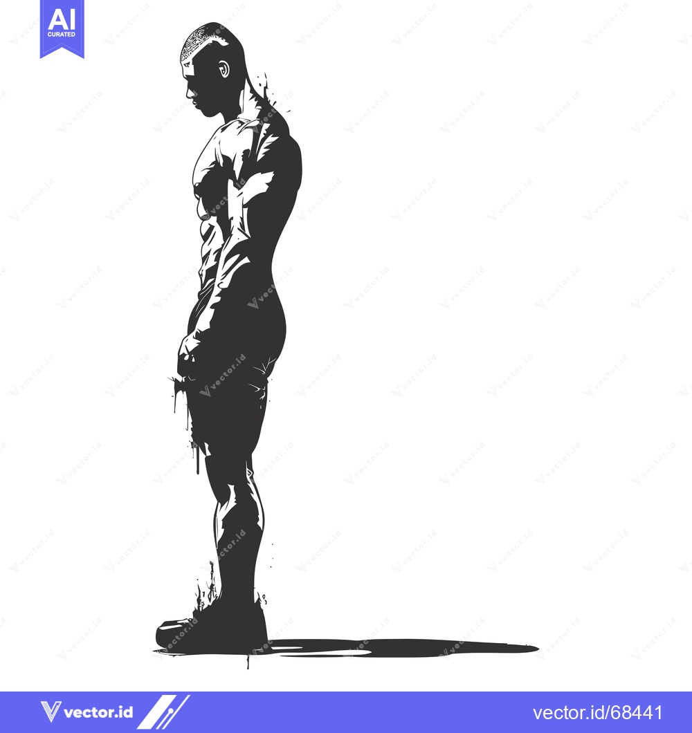 Premium Vector dari A muscular man with a shaved head standing with a shadow in a black an