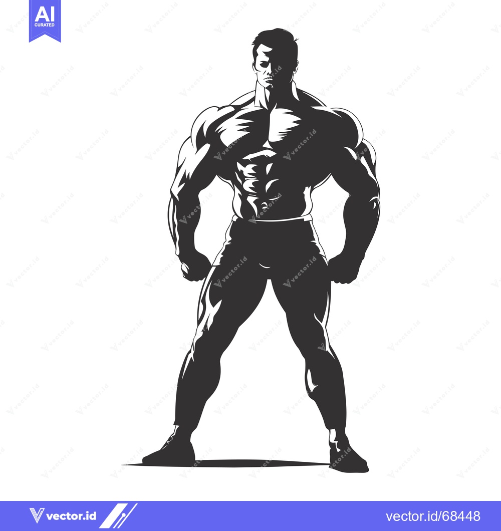Premium Vector of Muscular Man Silhouette Standing in a Powerful Pose