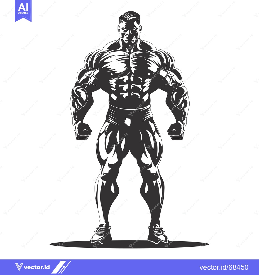 Premium Vector dari Muscular Bodybuilder Standing with Determined Expression