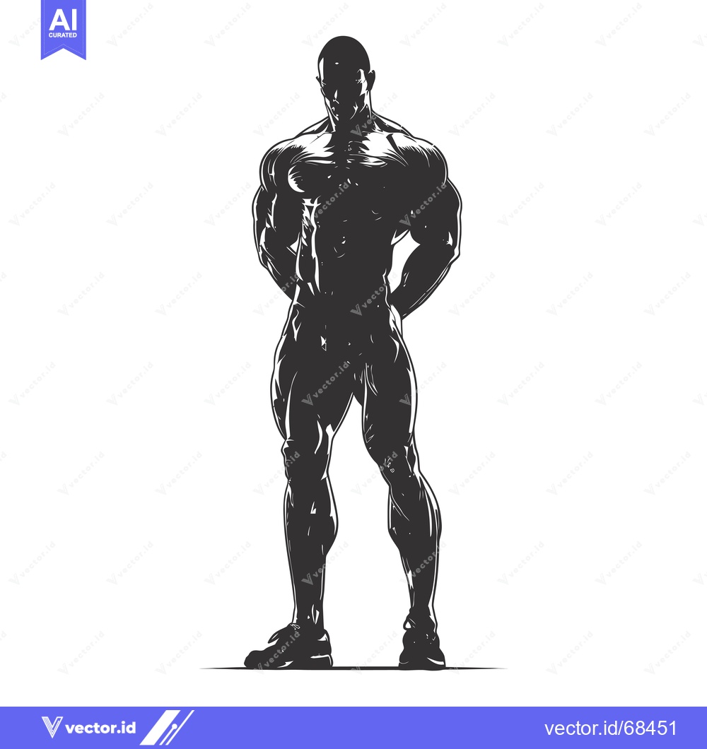 Premium Vector dari Silhouetted Muscular Male Figure Standing with Hands Behind Back