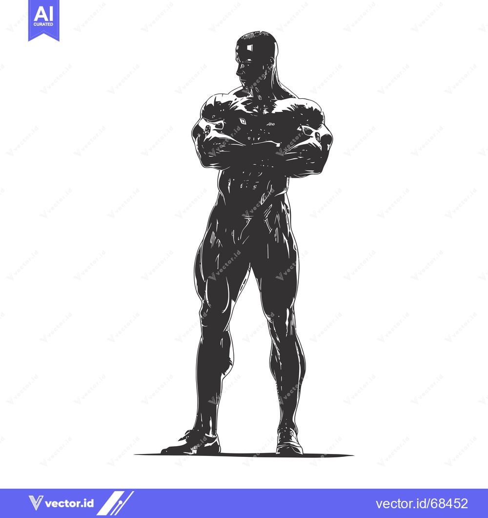 Premium Vector dari Silhouette of a Muscular Man with Arms Crossed