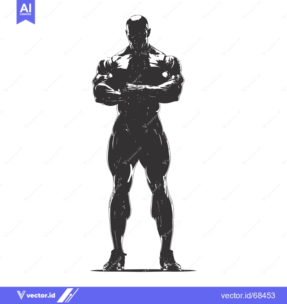 Premium Vector dari Silhouette of a Muscular Man Standing with Arms Crossed