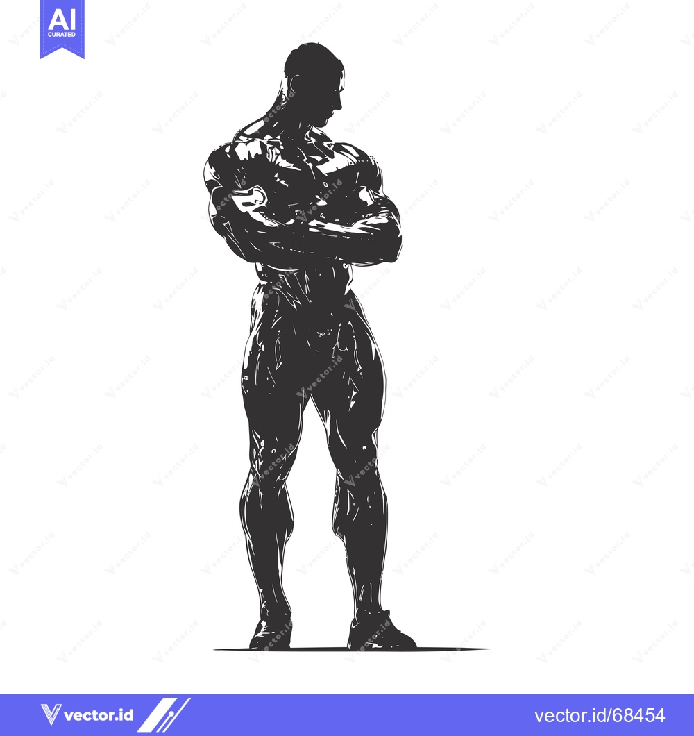 Premium Vector dari Silhouette of a Muscular Man with Crossed Arms